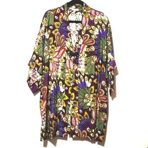 Novica Jungle Groove Floral Peacock Rayon Robe in Rosewood Size L/XL EUC!!